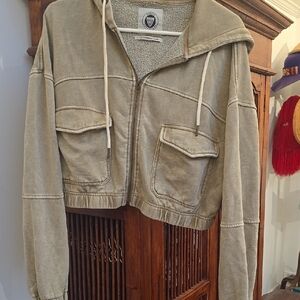 Tan Cropped Hoodie Jacket